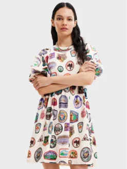 Desigual Vestito Da Giorno Stamps 22WWVK73 Beige Regular Fit