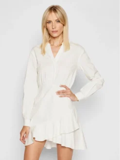 NA-KD Vestito Chemisier Flounce 1018-006854-0001-581 Bianco Regular Fit