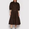Tory Burch Vestito Chemisier Artist Button Front 83663 Marrone Loose Fit