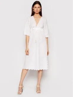 Tory Burch Vestito Estivo Broderie Midi Beach 80412 Bianco Regular Fit