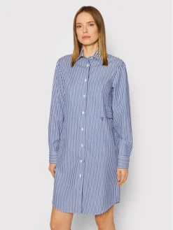 Trussardi Vestito Chemisier Herringbone 56D00588 Blu Scuro Relaxed Fit