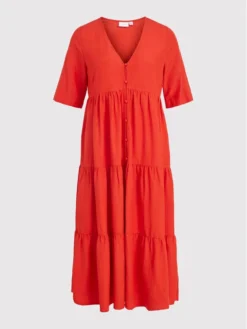 Vila Vestito Estivo Prisilla 14076605 Rosso Relaxed Fit